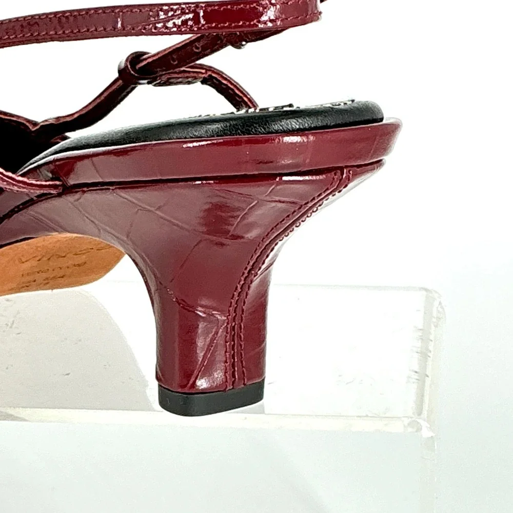 Vince Size 8.5 Burgundy Croc Print Leather Slingback Kitten Heels NEW Pumps $375
